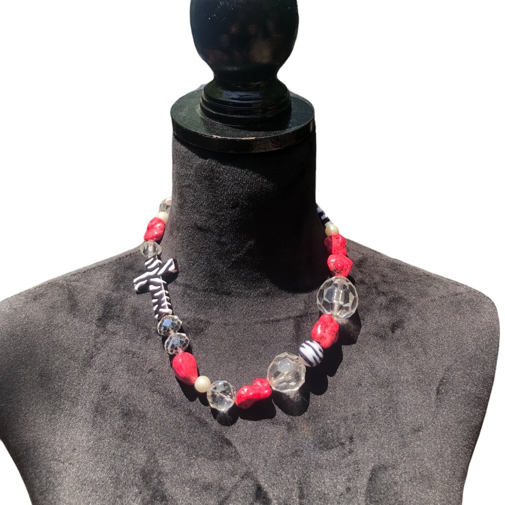 Zebra Religious Cross Bling Statement Collar Necklace